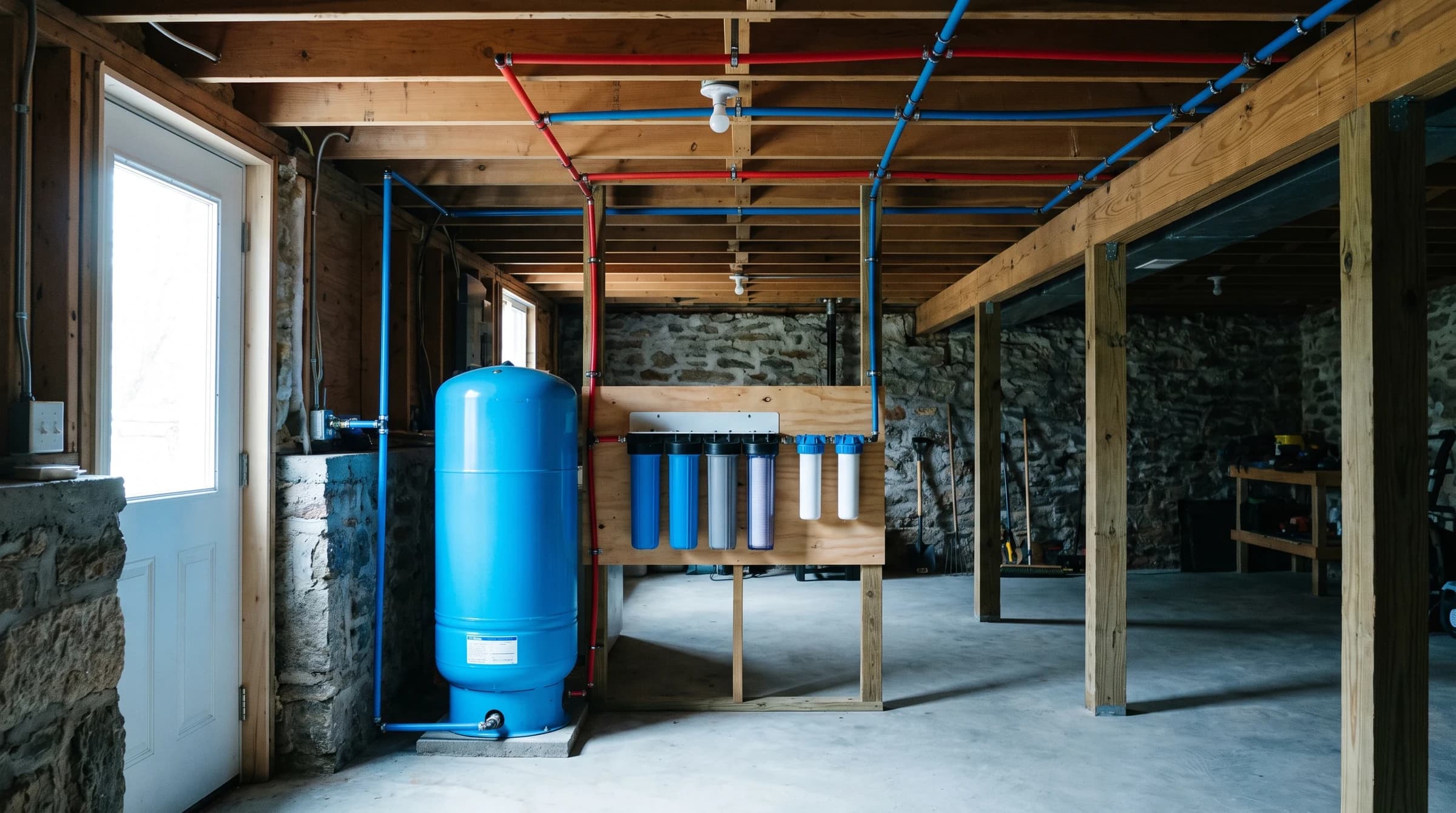 Propane furnace and ductwork in the utility room of a rural New Hampshire home